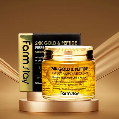 Obrázek produktu pro Farm Stay - 24K Gold & Peptide Perfect Ampoule Cream - Peptidov pleov krm se zlatem a peptidy - 80 ml
