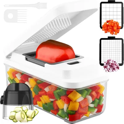 Imagen del producto de Cortador de verduras 6 en 1, manual, con 2 cuchillas de acero inoxidable intercambiables, versátil para la cocina