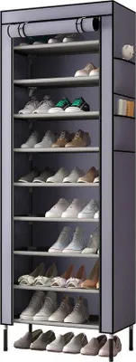 Imagen del producto de Uniqoos® - Estantería para zapatos, 10 niveles, plástico resistente al polvo, color gris, 58 x 28 x 170 cm, capacidad para hasta 30 pares, ligera, fácil de montar