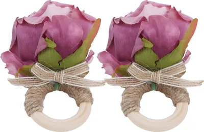 Image de 2Pcs Novelty Wooden Napkin Buckle Artificial Floral Napkin Ring for Festival Table DecorationPurple