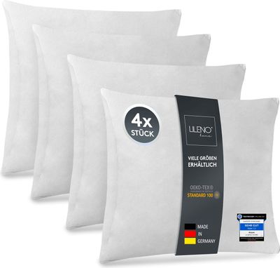 LILENO HOME 4er Set Kissenfüllung 45x45 cm - 40°C waschbares Innenkissen geeignet für Allergiker - Polyester Kisseninlet als Couchkissen, Sofa Kissen, Cocktailkissen und Kopfkissen