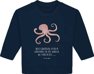 Produktbild von Mr. & Mrs. Panda Organic Baby Pullover Tintenfisch 12. - 18. Monat - French Navy - Geschenk, Meer, Ozean, Wasser, Lustige Sprüche, Bullover, Meerestier, Krake