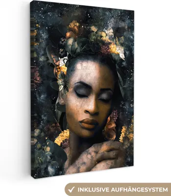 Obrázek produktu pro OneMillionCanvasses® - Plátno - 90x140 cm, Květiny - Žena - Zlatá, Nástěnné umění - Dekorace na zeď - Dekorace na zeď - Ložnice