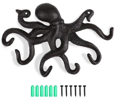 Wandhaken Octopus, Guss Eisen, rustik, dunkelbraun, 1 Stück