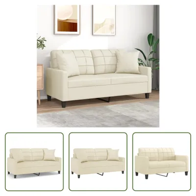 Produktbild von The Living Store 2-Sitzer-Sofa mit Zierkissen Creme 140 cm Kunstleder