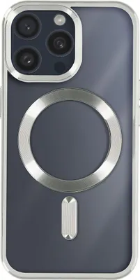 Produktbild von MagSafe Silikonhülle Apple iPhone 15 Pro Kameraschutz Chromumrandung Silber