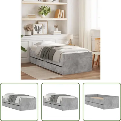 Image de The Living Store Cadre de lit avec tiroirs gris béton 90x200 cm