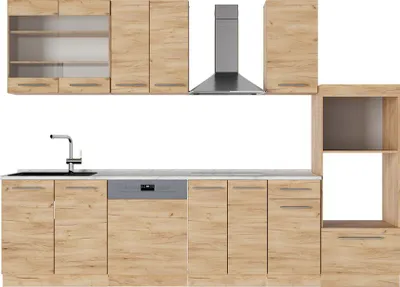 Obrázek produktu pro Kuchyňský kout Vicco Fame-Line Zlatý mocný dub 300 cm s vysokou skříní, PD Mramor, Model 56819