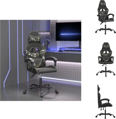 Image de vidaXL Chaise de jeu pivotante noir et camouflage similicuir - Fauteuil de jeu