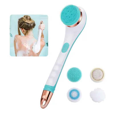 Image de Brosse de douche électrique avec 4 têtes de brosse et 2 vitesses pour les soins de la peau : brosse pour le dos, brosse de douche, brosse pour le corps, brosse électrique pour le dos