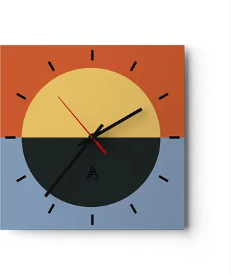 Produktbild von Wanduhr - Quadrat - Glasuhr - Abstraktion Halbkreis Kontrast - 30x30cm - Schleichendes Uhrwerk - Lautlos - zum Aufhängen bereit - Dekoration Modern - Wanddekoration aus Glas - C3AC30x30-4604