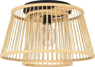 Produktbild von EGLO Deckenlampe Hykeham, Deckenleuchte mit 2 Lampenschirmen aus Bambus, Boho Wohnzimmerlampe aus natürlichem Holz und Metall, Holzlampe, E27 Fassung
