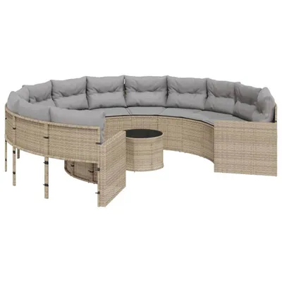 Produktbild von Gartensofa mit Tisch und Kissen Rund Beige Poly-Rattan