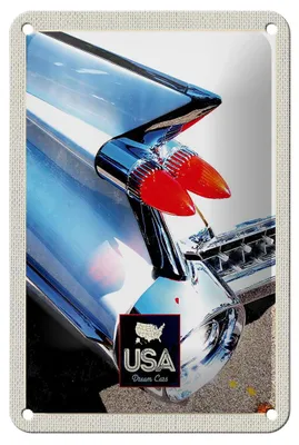 Produktbild von Blechschild Reise 12x18cm Amerika Oldtimer Lichter weiß Dekoration