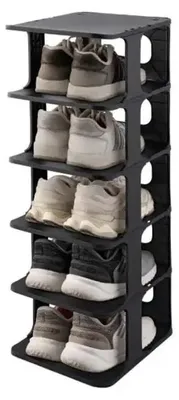 Produktbild von Schuhregal, stapelbar, 6-stöckig, kleiner, vertikaler Schuhorganizer, schwarz