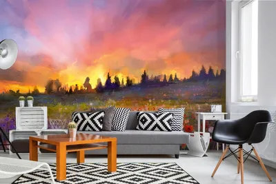 Produktbild von Vlies Fototapete GEMÄLDE - BLUMENWIESE 375 x 250 cm (inkl. Kleister) - Vlies Tapete, Wandtapete, Wandbilder - Tapete für Wohnzimmer Schlafzimmer, Büro, Küche - Montagefertig