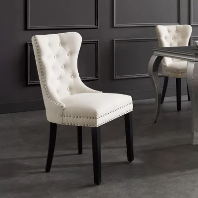 Produktbild von riess-ambiente Chesterfield Stuhl CASTLE beige Leinen Massivholz Ziernieten mit Komfortgriff Esszimmerstuhl