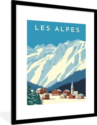 Produktbild von MuchoWow® MuchoWow® Gerahmtes Poster Alpen - Vintage - Zeichnung 60x80 cm - Poster mit zchwarzem Bilderrahmen - Wohnzimmer - Dekorationen - Prämie
