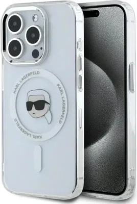 Produktbild von Karl Lagerfeld IML Metal Karl Head MagSafe Case für iPhone 15 Pro Max Weiß