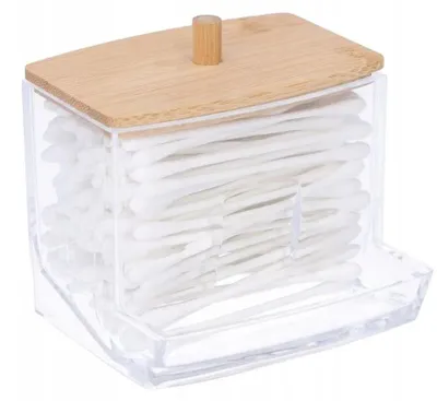 Obrázek produktu pro organizér na vatové tyčinky koupelnový box na vatové tampony průhledný bambus 9 x 7 x 7 cm