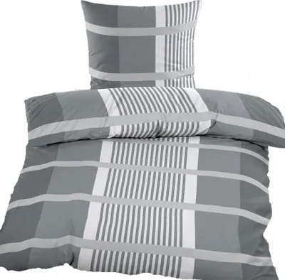 Produktbild von Biber Winter Bettwäsche 135 x 200 + 80x80 cm, 100% Baumwolle, grautöne, kariert