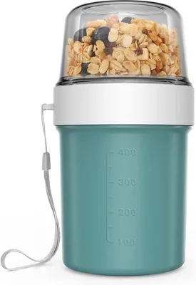 Produktbild von Müslibecher To Go - Praktischer Joghurtbecher für Kinder - Blau Grün