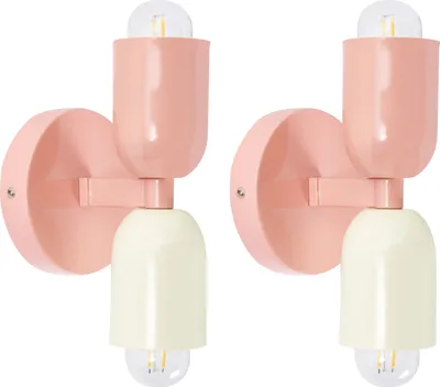 Produktbild von BELIANI Wandleuchte 2er Set Pastellrosa u. Cremeweiß Metall 2-Flammig Zylinderform Retro Doppelkopf Wandstrahler für Innenbereich Schlafzimmer Wohnzimmer