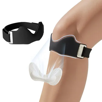 Obrázek produktu pro Bandáž na patelární šlachu, bandáž na koleno, silikonová, prodyšná a pohodlná, unisex, vhodná pro sporty jako skok do výšky, basketbal, volejbal a dřepy (černá)