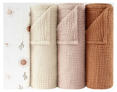 Produktbild von Moltontücher für Babys aus 100% Baumwolle, weiche Spucktücher, atmungsaktiv und extrem saugfähig, Musselin Tuch, 4er Set, 60x60cm (Brauner Druck)