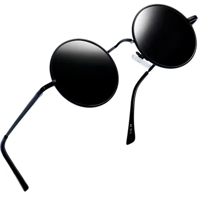Produktbild von Sonnenbrille Retro Rund Polarisierte UV400 Metallrahmen Schwarz Herren Damen