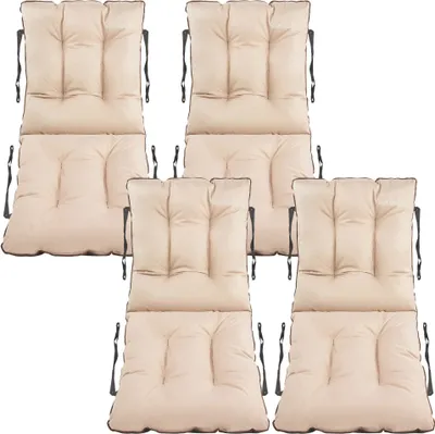 Produktbild von SuperKissen24. Stuhlkissen Sitzkissen und Rückenkissen für Stühle 4er Set 48x48x48 cm - Outdoor und Indoor - Wasserdicht - Beige Leinen