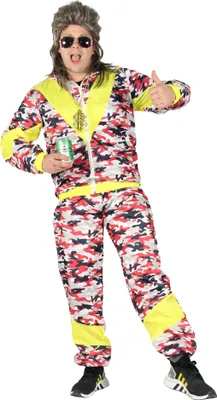 Produktbild von 80er Jahre Premium Trainingsanzug für Herren - camouflage rot gelb, Größe:XXXL