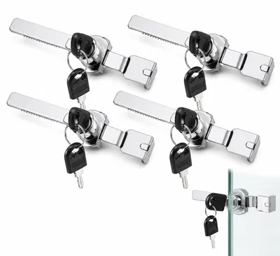 Immagine prodotto di Set di 4 serrature per terrari, modello "Schloss", con chiave, adatte per vetrine in vetro e porte scorrevoli, dimensioni 143 mm
