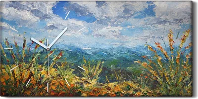 Produktbild von Dekor Leinwand Uhr Wandbilder 60x30 Malerei Abstrakte Wolken Berge Landschaft - weiße Hände