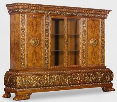 Produktbild von Casa Padrino Luxus Wohnzimmerschrank mit LED Beleuchtung Braun / Gold 268 x 58 x H. 189 cm - Massivholz Schrank - Luxus Möbel - Luxus Einrichtung - Wohnzimmer Einrichtung - Luxus Qualität