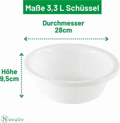 Image de Novaliv 3x Bol de rinçage rond 3,3L, D28 cm, Blanc, Sans BPA & Lavable au lave-vaisselle - Idéal pour la cuisine et le camping, Bol rond, Bol rond en plastique, Bol de lavage, Bol en plastique, Plastic bowl