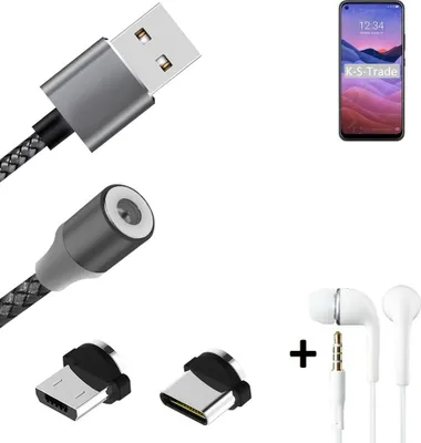 Produktbild von K-S-Trade® Hochwertiges Magnet-Lade-kabel Sync-Kabel Daten-Kabel + Kopfhörer kompatibel mit ZTE a1 mit USB-Typ-C-Anschluss und Micro-USB-Anschluss
