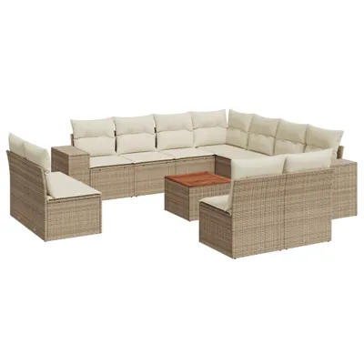 Produktbild von 12-tlg. Garten-Sofagarnitur mit Kissen Beige Poly Rattan