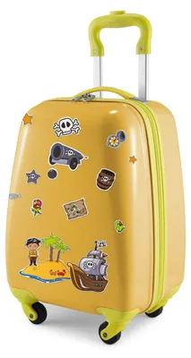 Obrázok produktu pre HAUPTSTADTKOFFER For Kids - Detský kufor, detská batožina na vozíku, tvrdá škrupina, príručná batožina s pirátskymi nálepkami, chlapčenské vianočné darčeky pre deti, 24 L, žltá