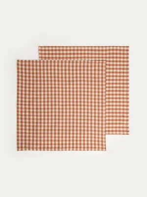 Produktbild von HOMLA MARAVILLA-Servietten aus Baumwolle mit karamellfarbenem Karomuster, 2er-Set, 2 × 40 × 40 cm