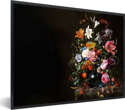 Produktbild von MuchoWow® Gerahmtes Poster Alte Meister - Kunst - Vase mit Blumen - Jan Davidsz de Heem 40x30 cm - Poster mit Schwarzem Bilderrahmen Wandposter Rahmen Foto Bilder - Kunstposter - Wanddekorationen