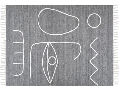 Produktbild von BELIANI Teppich Grau aus Polyester 140 x 200 cm Rechteckig Handgewebt Abstraktes Muster mit Fransen Boho für Innen und Außen Garten Terrasse Balkon