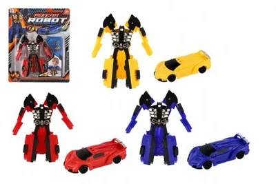 Image de Teddies Transformer robot/auto plastique 14cm 3 couleurs sur carte