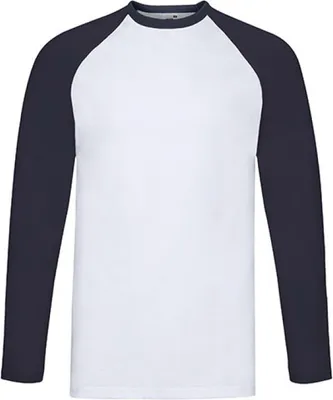 Image de Fruit of the Loom 61-028-0 | Long Sleeve Baseball Herren T-Shirt - Farbe : White/Deep Navy - Größe : XL