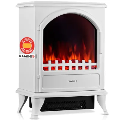 Imagen del producto de KAMINIO Chimenea eléctrica LENI: Estufa de chimenea eléctrica con calefacción, efecto de llama 3D - Blanco