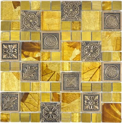 Produktbild von Mosaikfliese Transluzent gold Kombination Glasmosaik Crystal Resin gold Ornament MOS88-0790