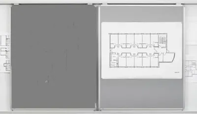 Produktbild von Schiebetafel Pinntafel BxHxT 900x500x22mm hellgrau