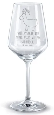 Produktbild von Mr. & Mrs. Panda Rotwein Glas Sternzeichen Steinbock - Transparent - Geschenk, Ziege, Bock, Geburtstag Dezember, Januar, Tierkreiszeichen, für, Rotweinglas mit Gravur