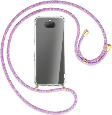 Produktbild von Handykette Backcover-Schutzhülle mit Band (Metall goldfarben) für Sony Xperia 10 Plus - lila/rosa/blau