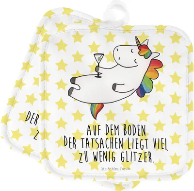 Produktbild von Mr. & Mrs. Panda Topflappen Einhorn Cocktail - Weiß - Geschenk, topfhalter, Einhörner, Rum, Topflappenset, Topfuntersetzer, Spruch, Set, Unicorn, Geburtstag, Freundin
